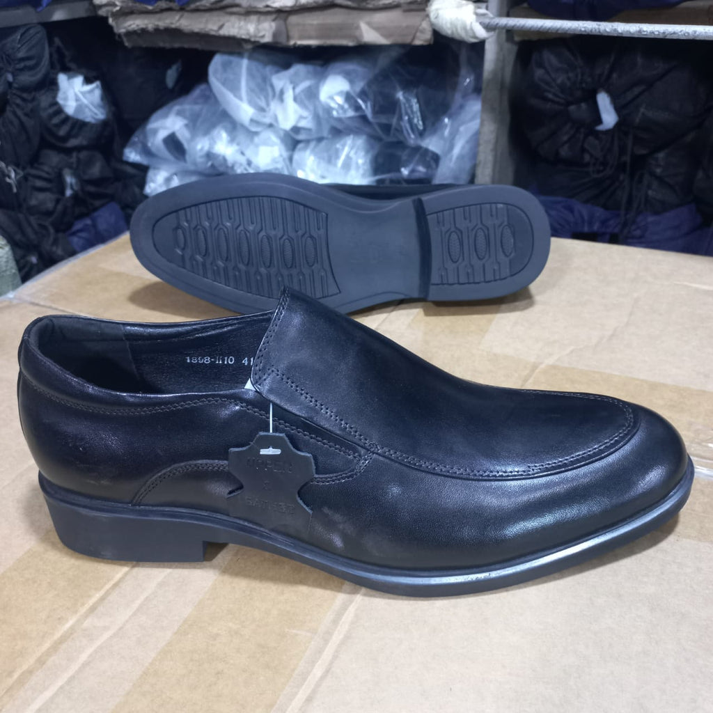 Black Leather Slip-On Loafer Shoes