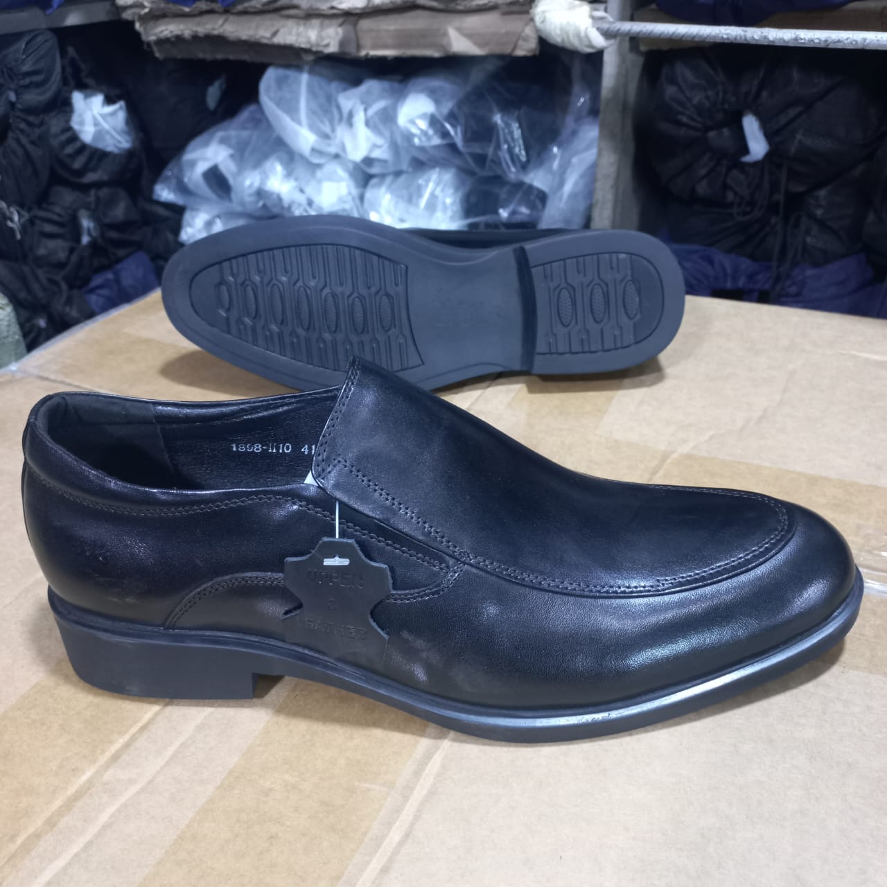 Black Leather Slip-On Loafer Shoes