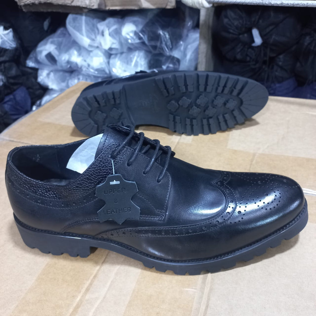Black Leather Wingtip Brogue Shoes