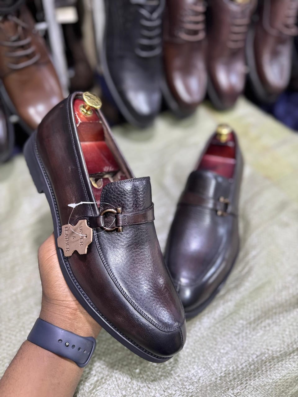 Dark Brown Leather Horsebit Loafer Shoes