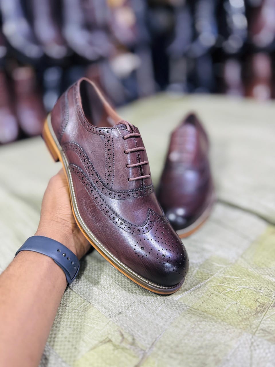 Burgundy Leather Full Brogue Wingtip Oxford Shoes