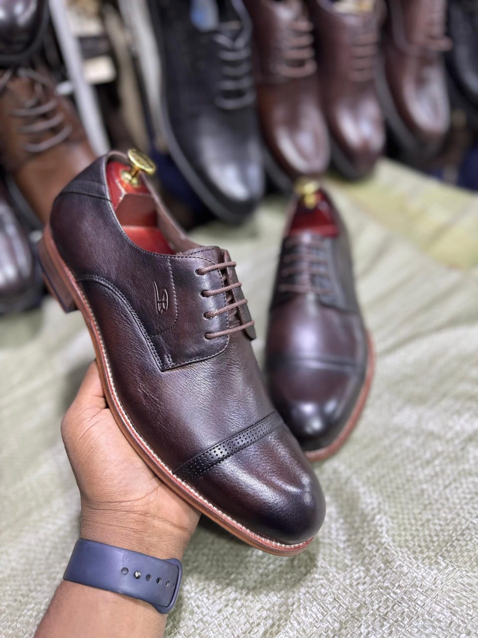 Dark Brown Leather Cap Toe Derby Shoes