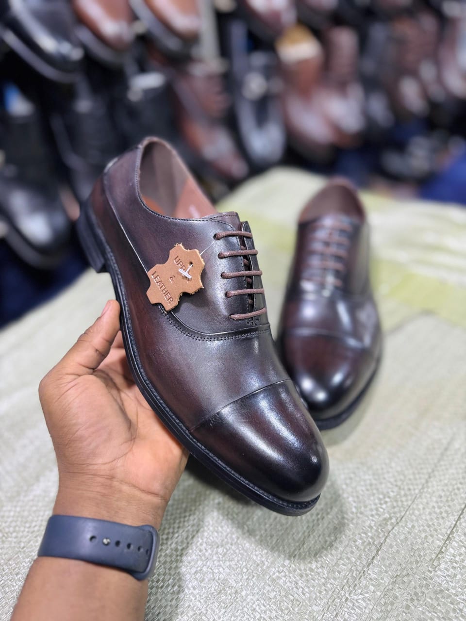 Dark Burgundy Leather Plain Cap Toe Oxford Shoes