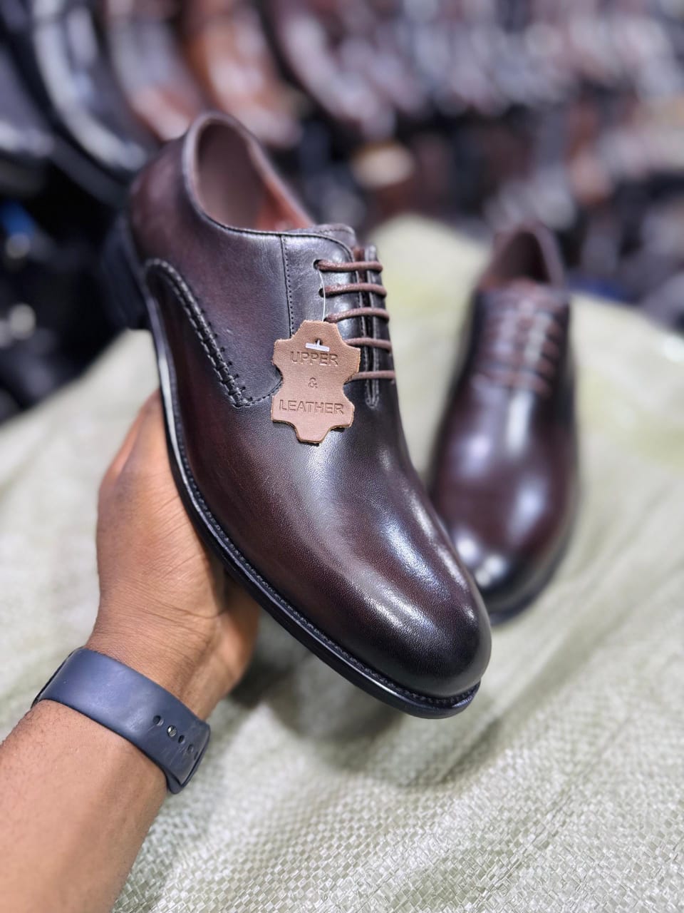 Dark Burgundy Leather Plain Toe Derby Oxford Shoes