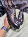 Dark Burgundy Leather Plain Toe Derby Oxford Shoes