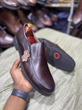Dark Burgundy Pebbled Leather Slip-On Loafer Shoes