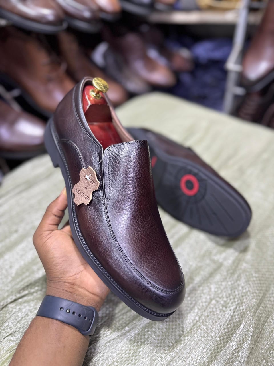 Dark Burgundy Pebbled Leather Slip-On Loafer Shoes