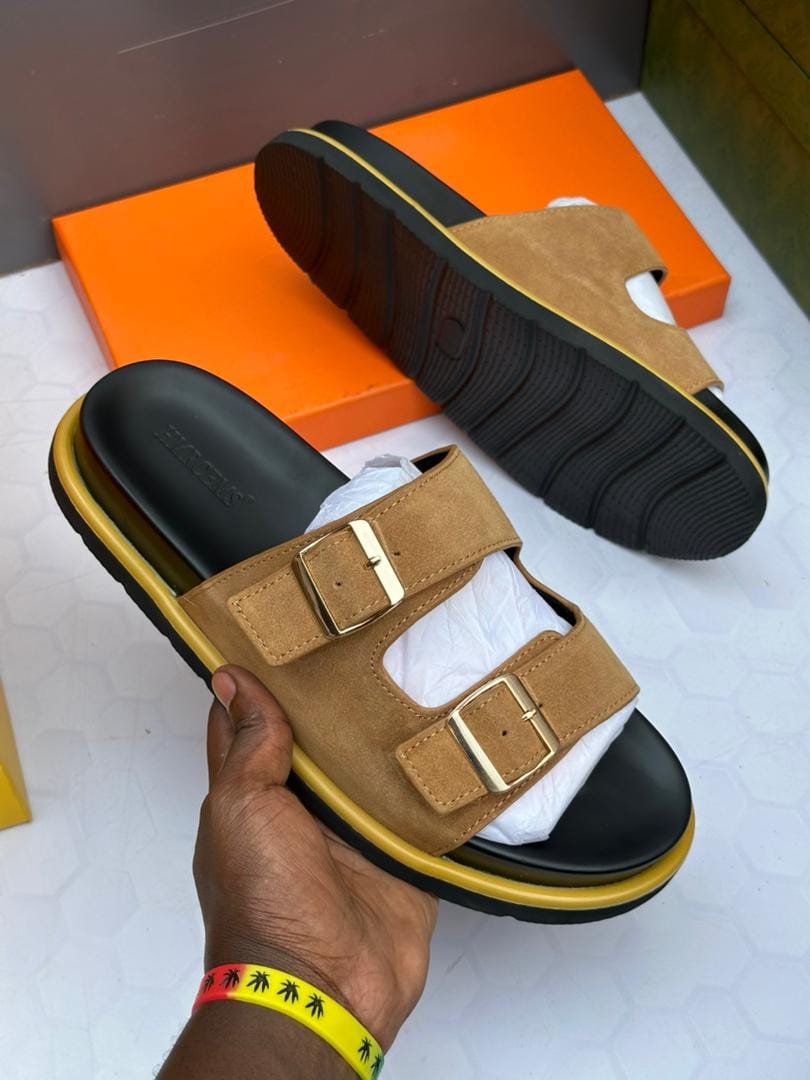 Men's Double Buckle Suede Slide Sandals
