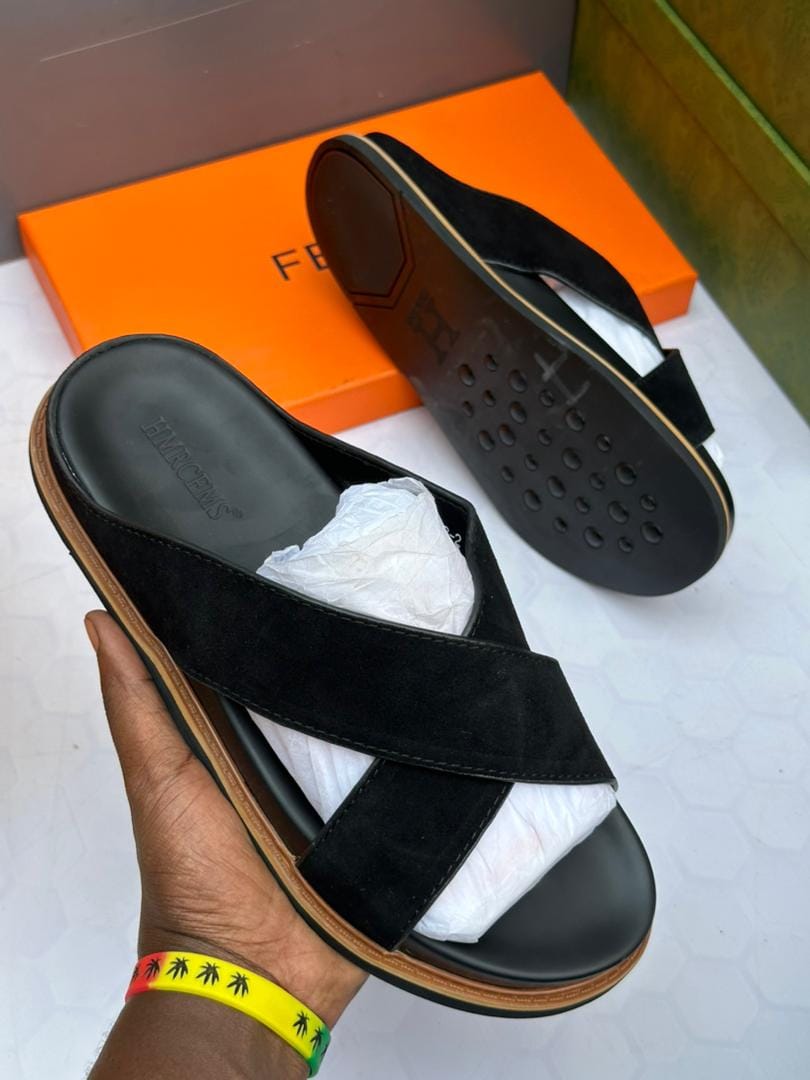 Men's Cross-Strap Suede Slide Sandals