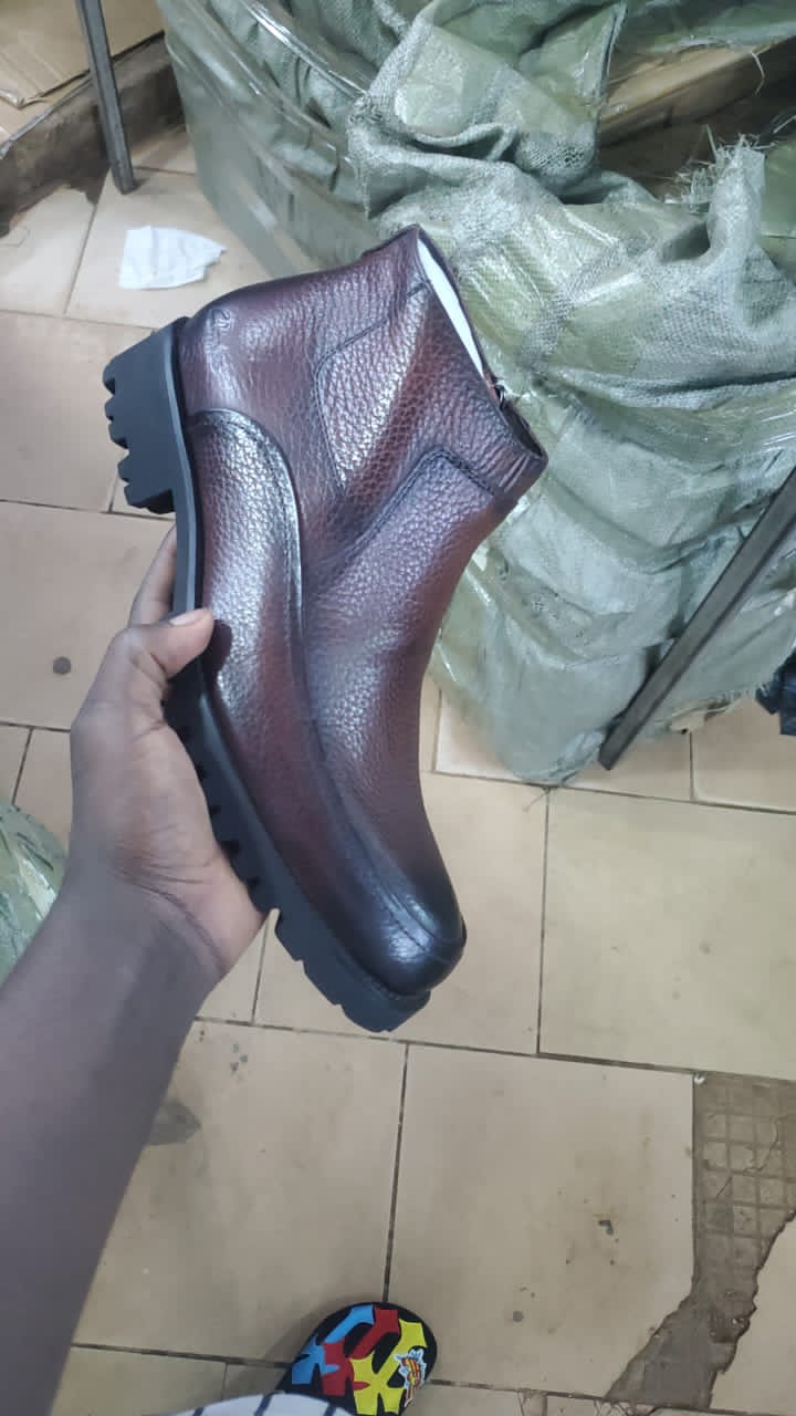 Dark Burgundy Pebbled Leather Zip Ankle Boot