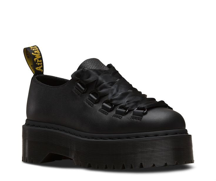 Black Leather Platform Oxford Shoes with Ribbon Bow Laces