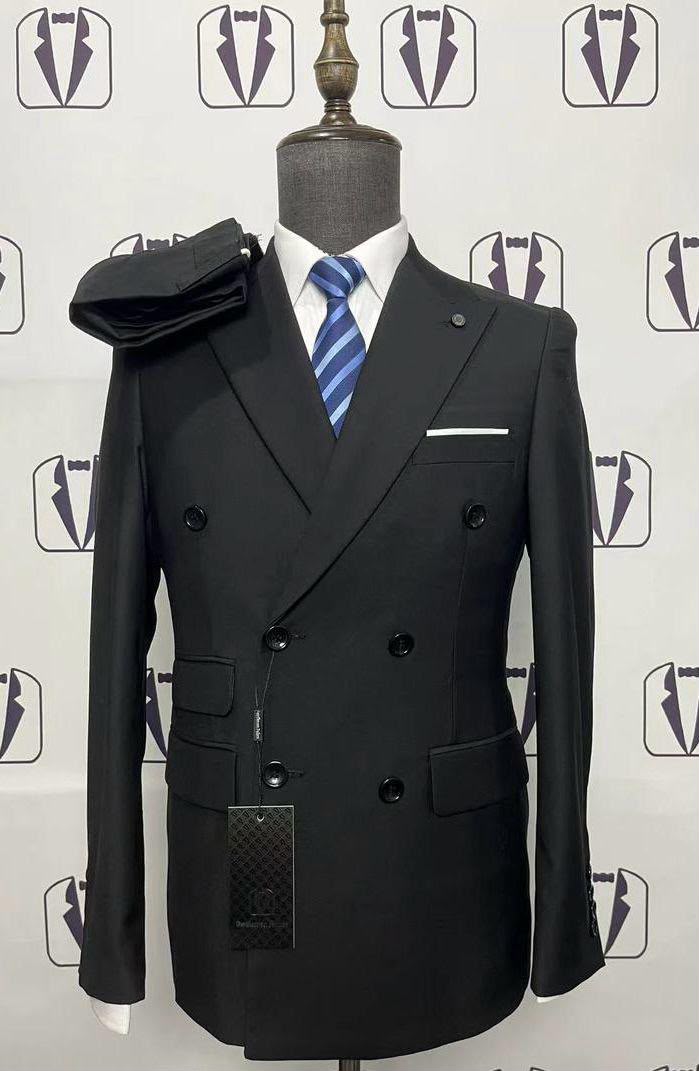 Men's Black Double-Breasted Suit