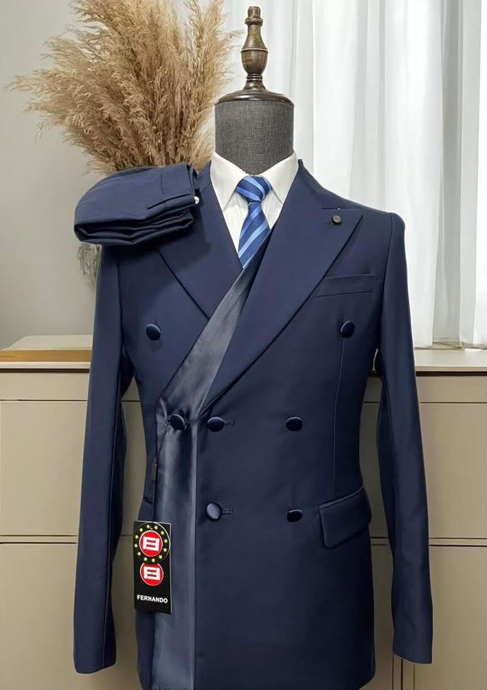Men's Double-Breasted 2-Piece Suit – Navy Blue