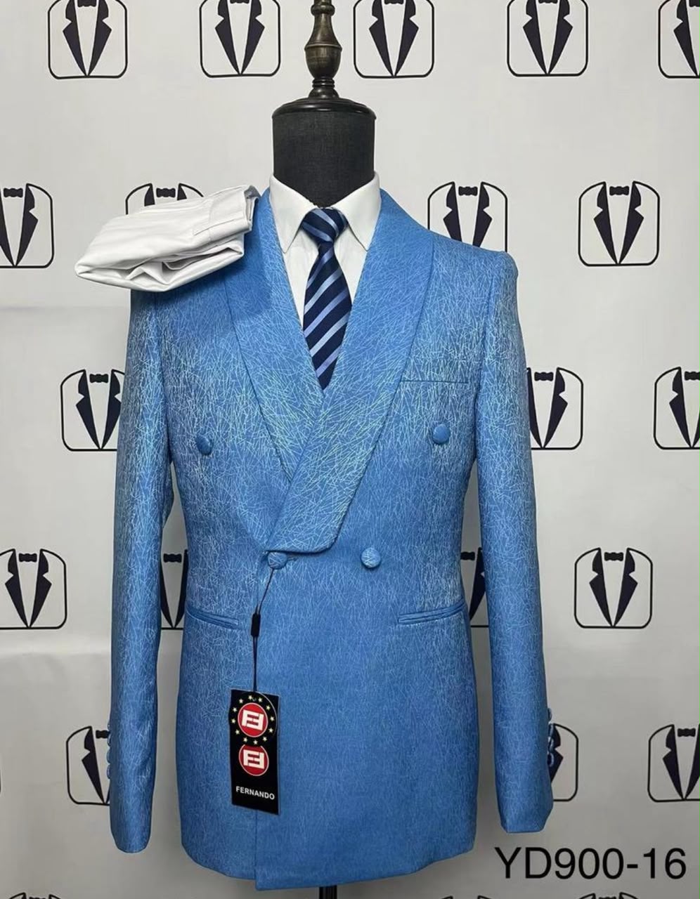 Men's Sky Blue Jacquard Double-Breasted Suit