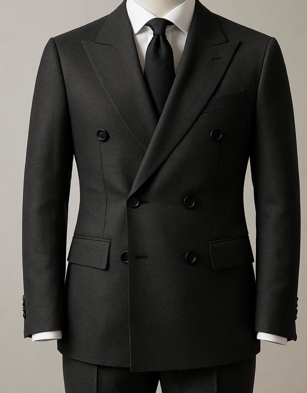 Men's Double-Breasted Black Suit