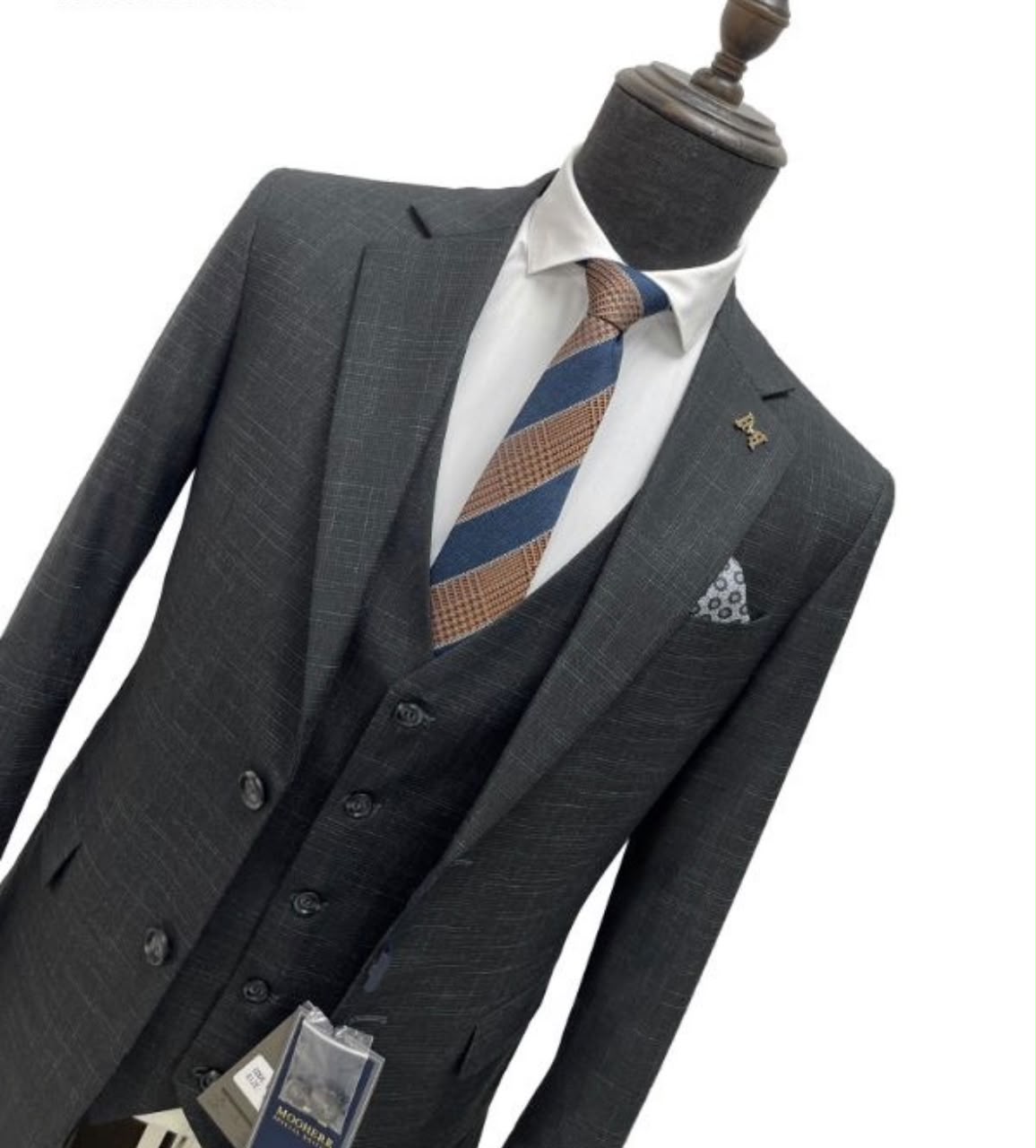 Men's 3-Piece Slim Fit Suit – Charcoal Grey Check