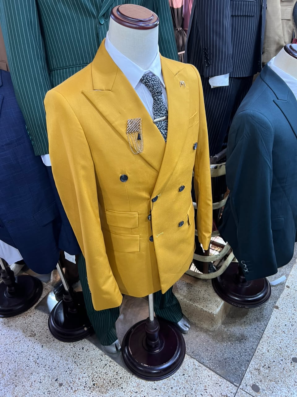Men's Mustard Yellow Double-Breasted Blazer Set