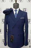Men's Navy Blue Double-Breasted Suit