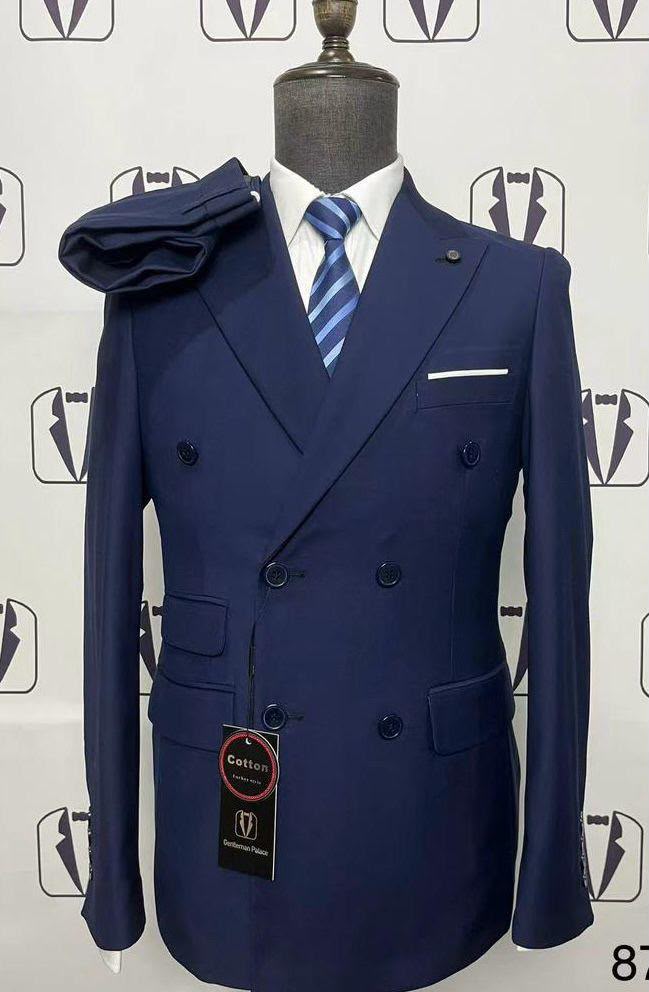 Men's Navy Blue Double-Breasted Suit