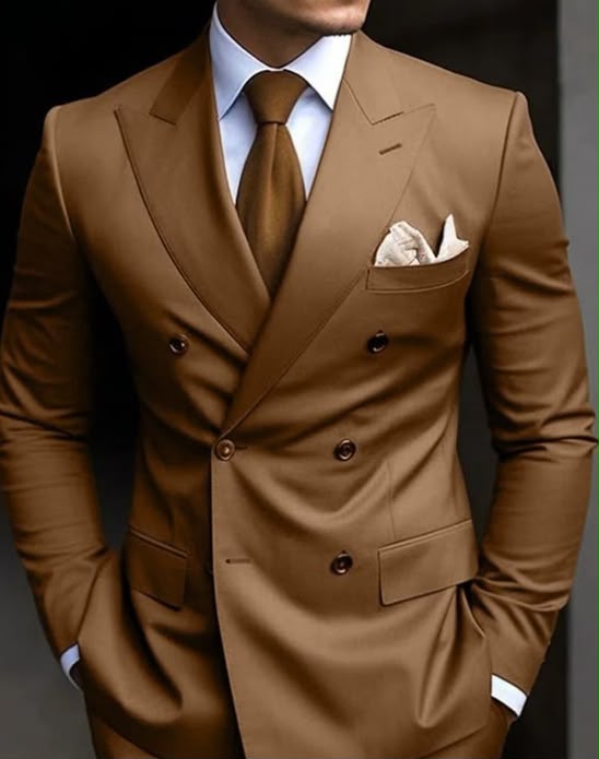 Men's Cognac Brown Double-Breasted Suit