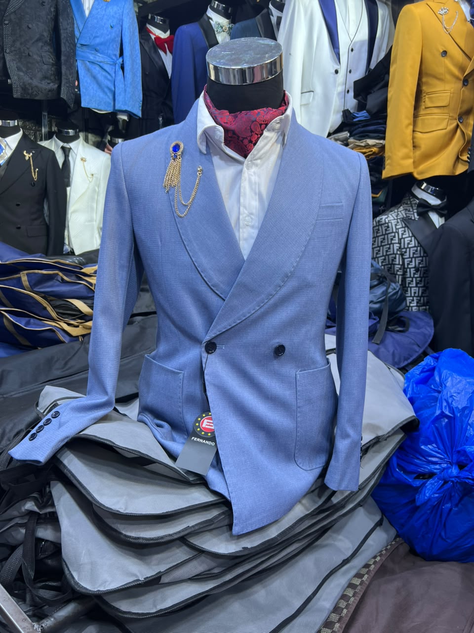 Light Blue Double-Breasted Suit