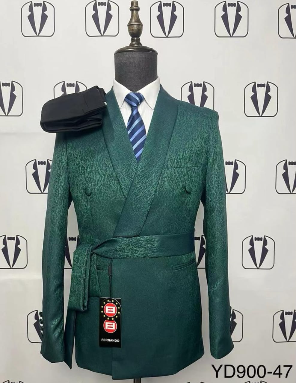 Men's Emerald Green Jacquard Double-Breasted Suit