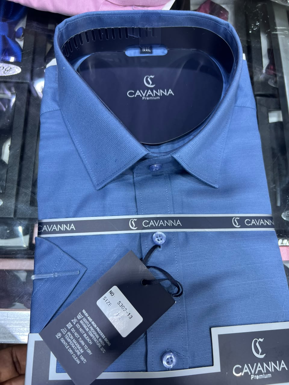 Cavanna Premium Men's Steel Blue Short Sleeve Shirt
