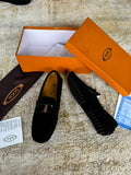 Tod's Black Suede T-Bar Buckle Loafers