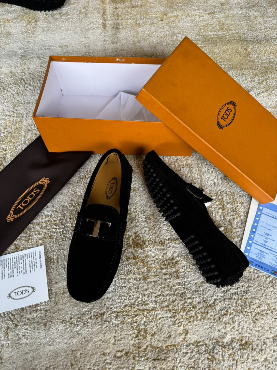 Tod's Black Suede T-Bar Buckle Loafers