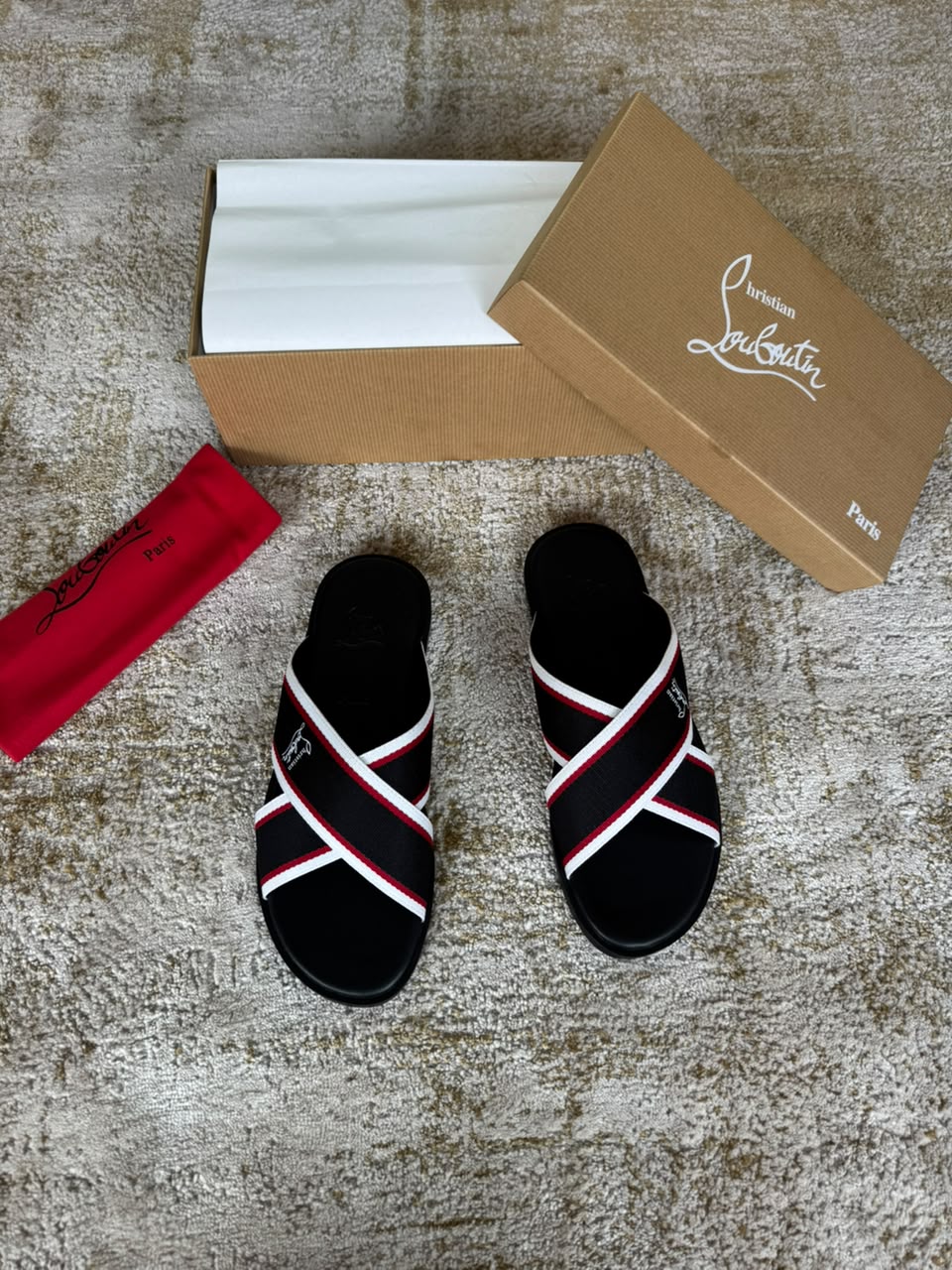 Christian Louboutin Grosgrain Crossband Slide Sandals