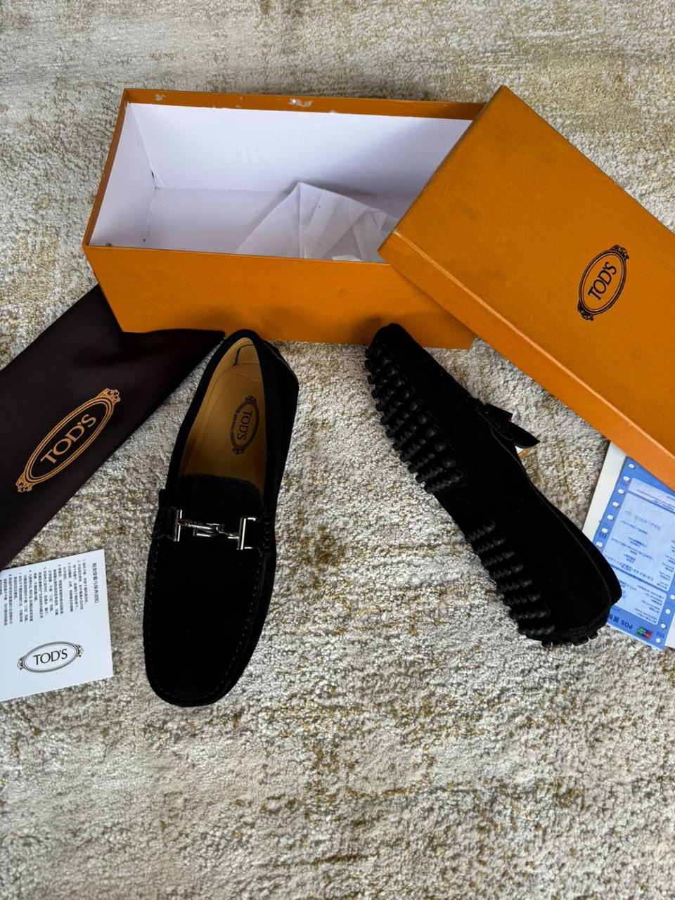 Tod's Black Suede T-Bar Loafers
