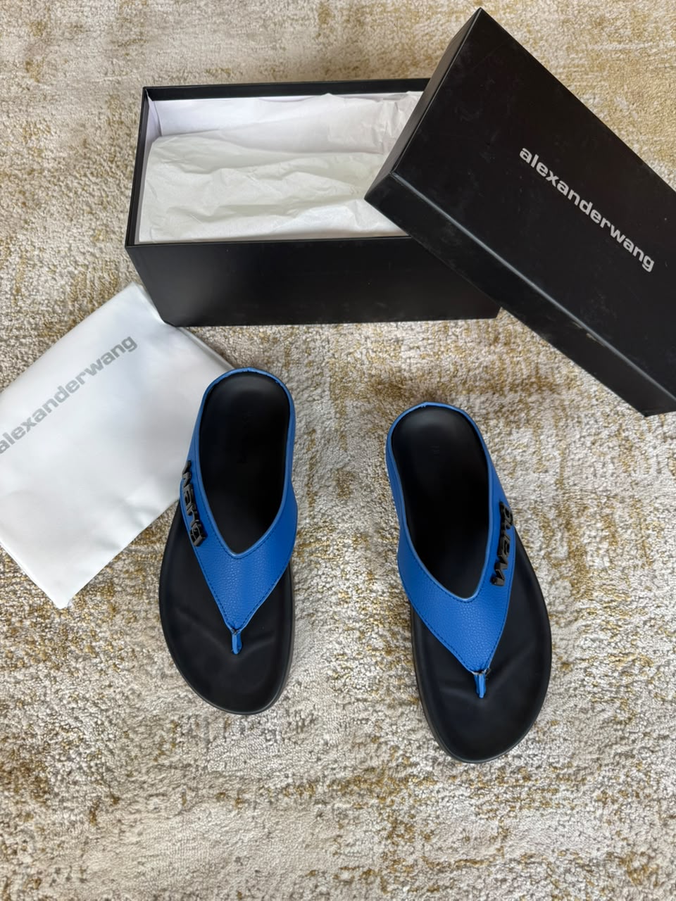 Alexander Wang Blue Leather Thong Flip Flops