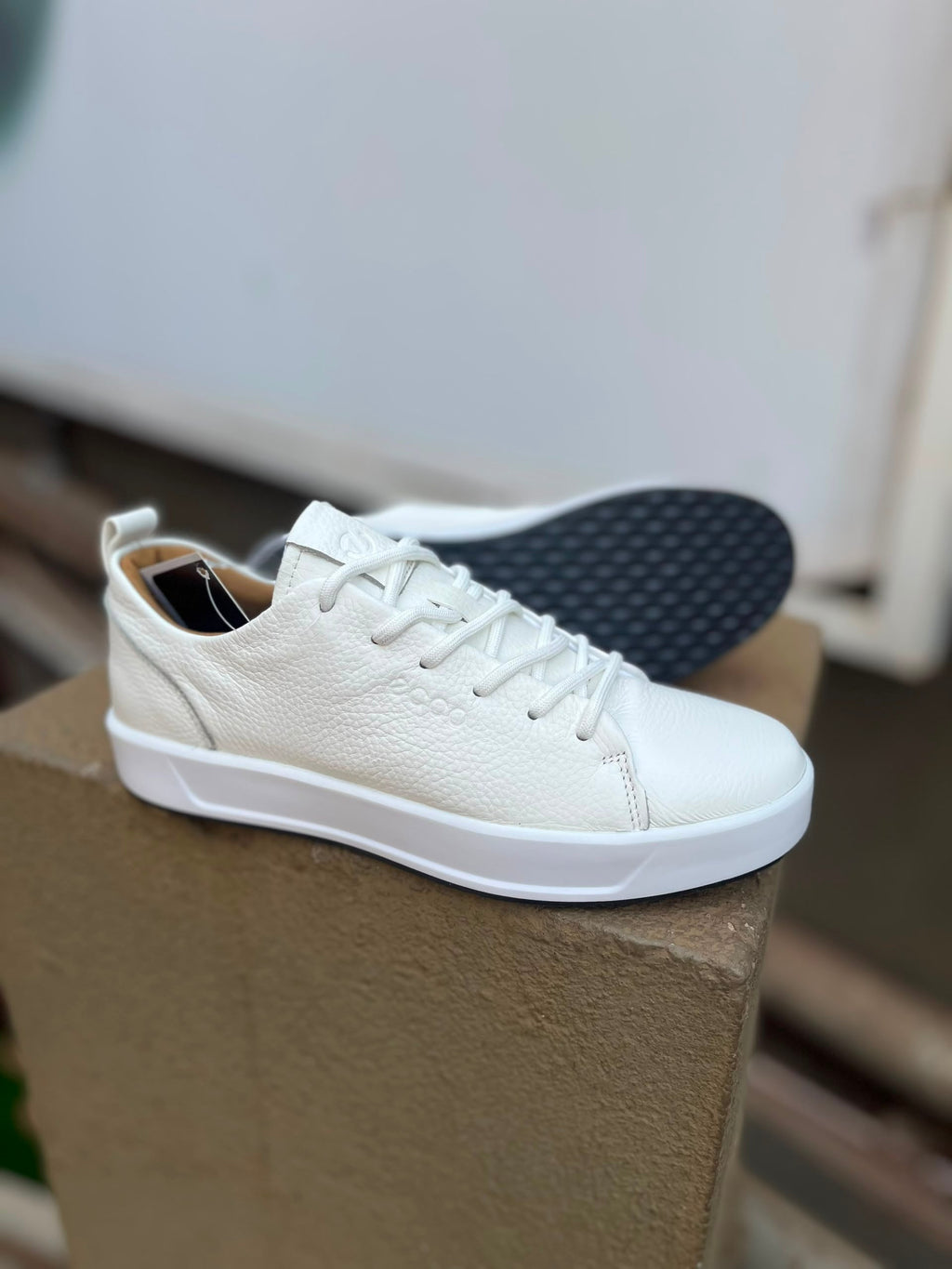 White Embossed Leather Low-Top Sneaker