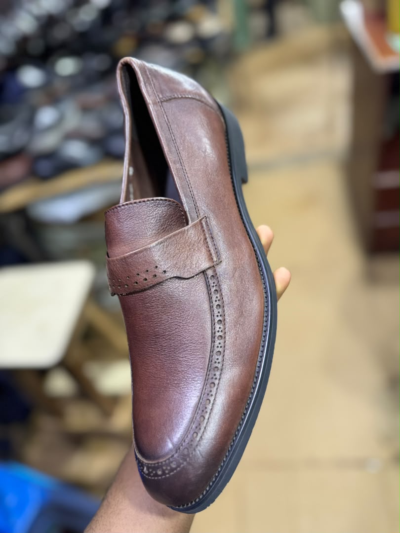 Dark Burgundy Leather Brogue Penny Loafer Shoes