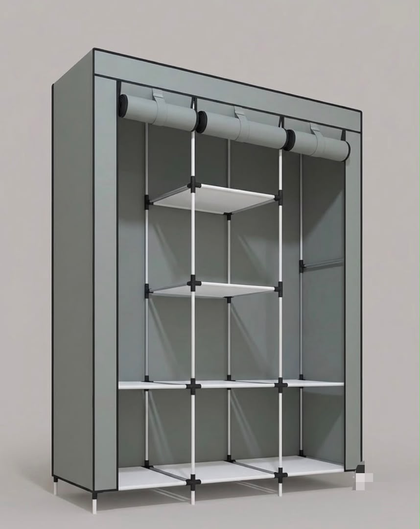 3-Column Metallic Frame Wardrobe