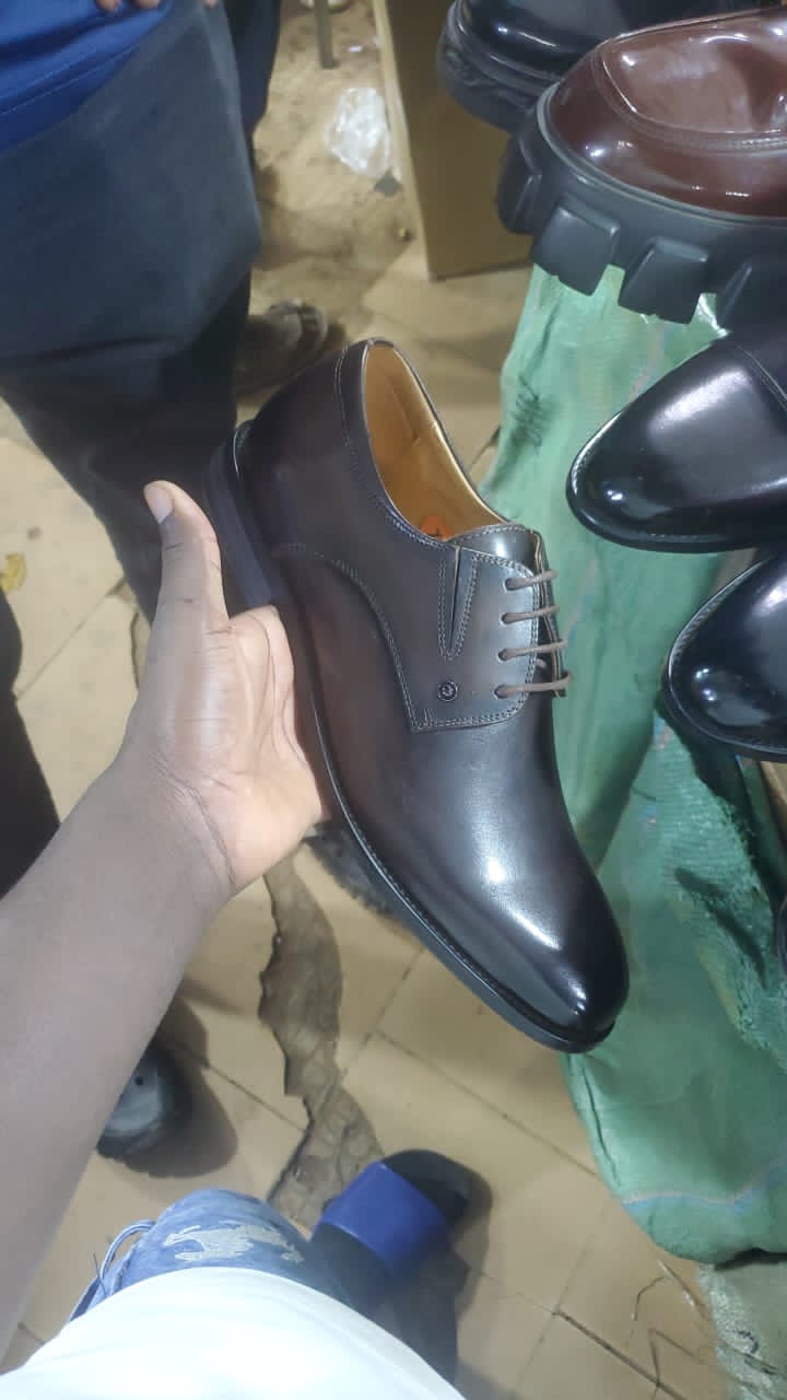 Dark Brown Burnished Leather Plain Toe Derby Oxford Shoes