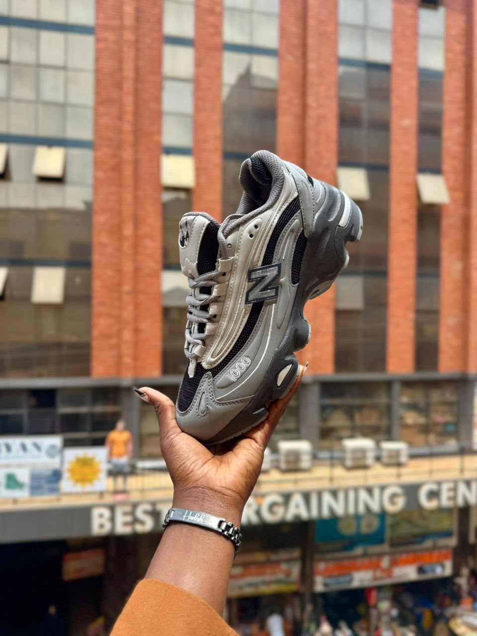 Grey & Black Chunky Dad Sneakers - Retro Running Style