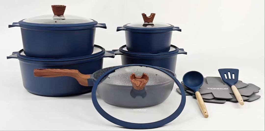 RONNOR Premium Navy Blue Non-Stick Cookware Set with Utensils