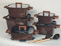 RONNOR Premium Brown Square Non-Stick Cookware Set with Utensils