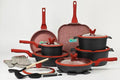 RONNOR Premium Black & Red Granite Non-Stick Cookware Set with Utensils