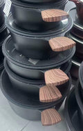 Premium Black Matte Non-Stick Cookware Set with Wood-Effect Handles