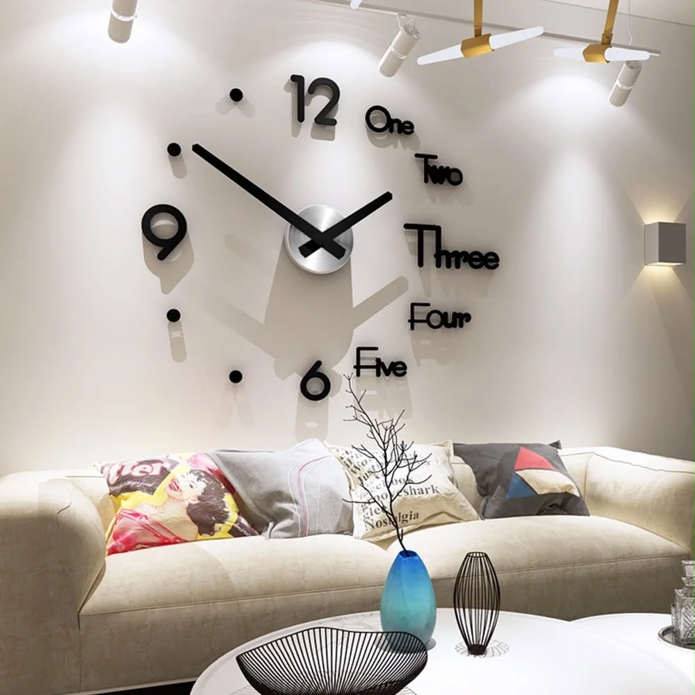 DIY Frameless Giant Wall Clock with Word & Number Stickers