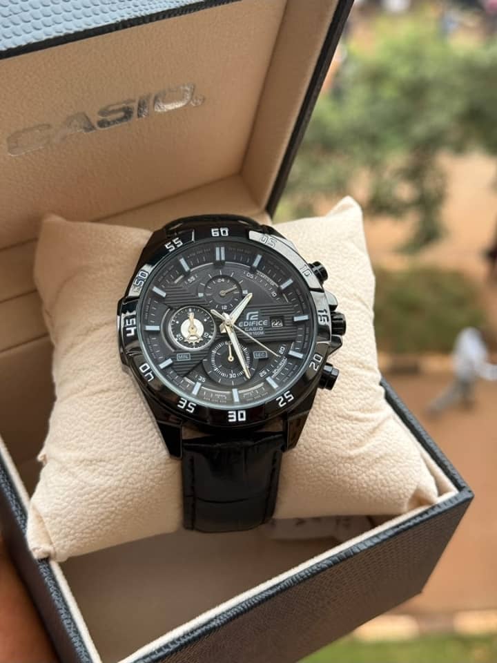 Casio Edifice Chronograph Black Leather Strap Watch