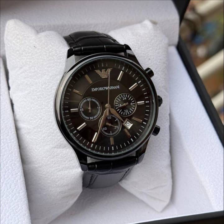 Emporio Armani Chronograph Black Leather Watch