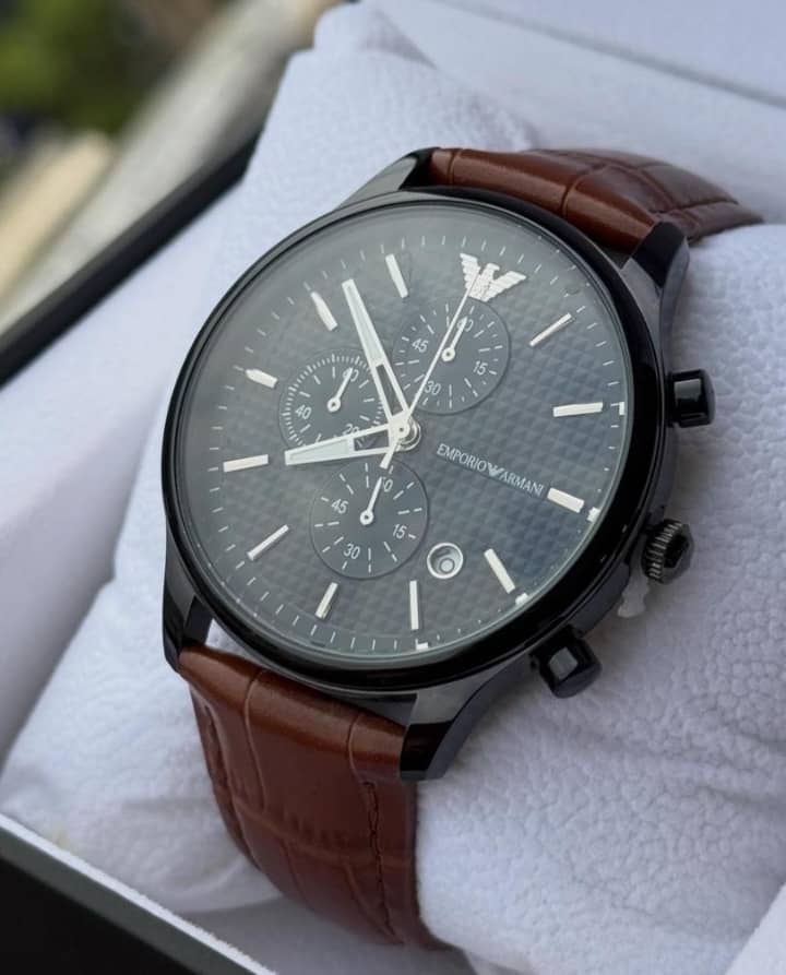 Emporio Armani Chronograph Black Case Brown Leather Watch