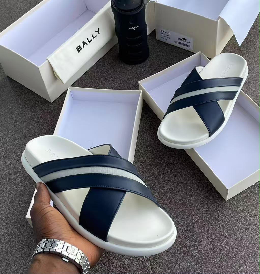 Bally Navy Cross-Strap Slide Sandal