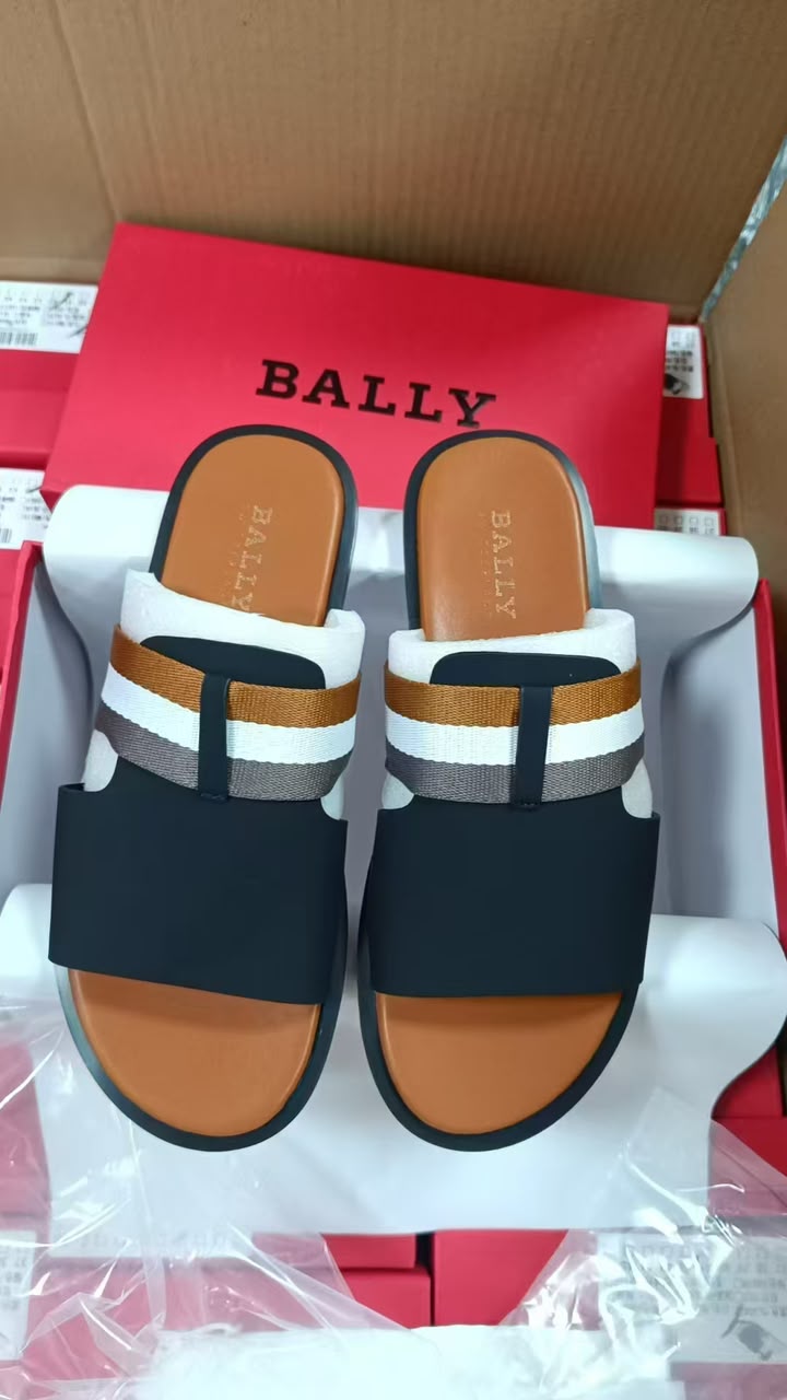 Bally Tricolor Webbing Slide Sandal