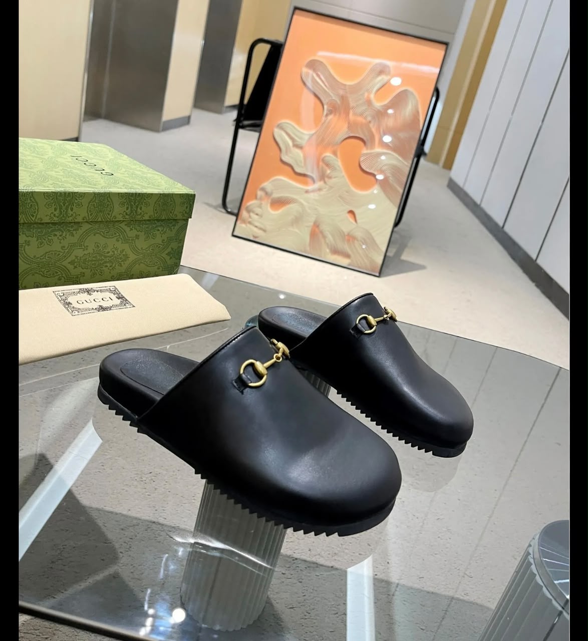 Gucci Black Leather Horsebit Mule