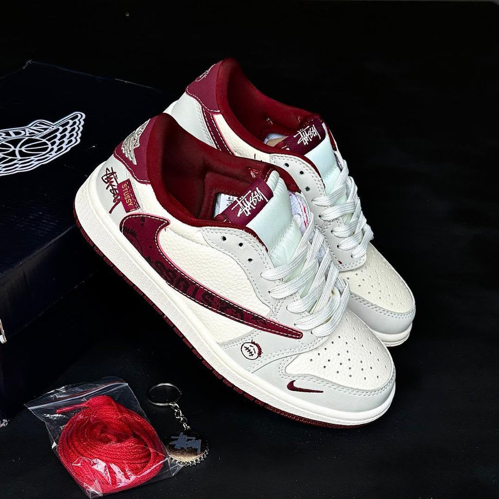 Nike Air Jordan 1 Low x Stussy White/Burgundy