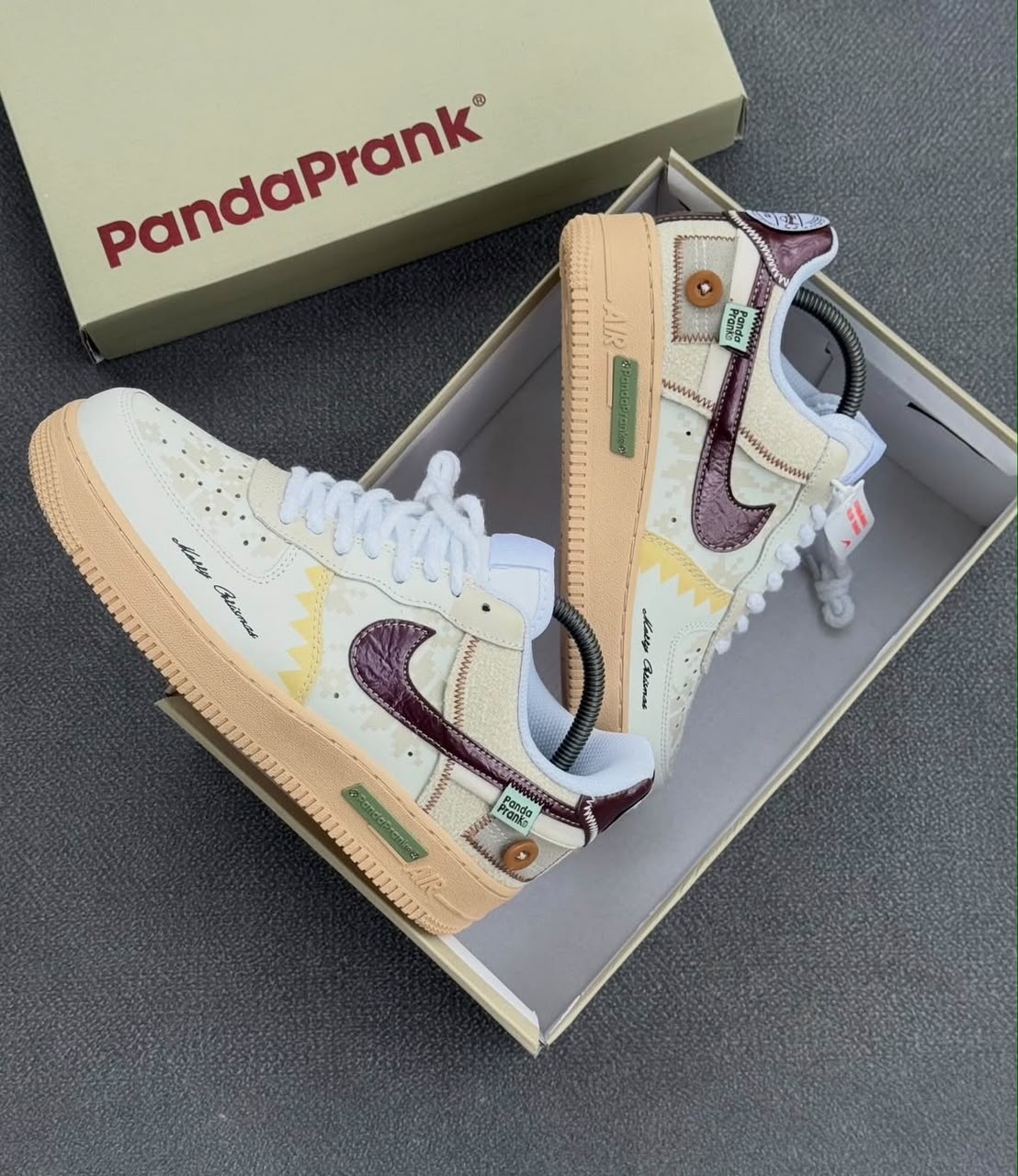 Nike Air Force 1 Low x Panda Pranks Beige/Burgundy